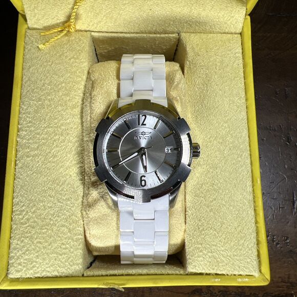 RARE 2014 NOS Women's Invicta Ceramics Wristwatch Stainless St Case White #15830 - Picture 2 of 4
